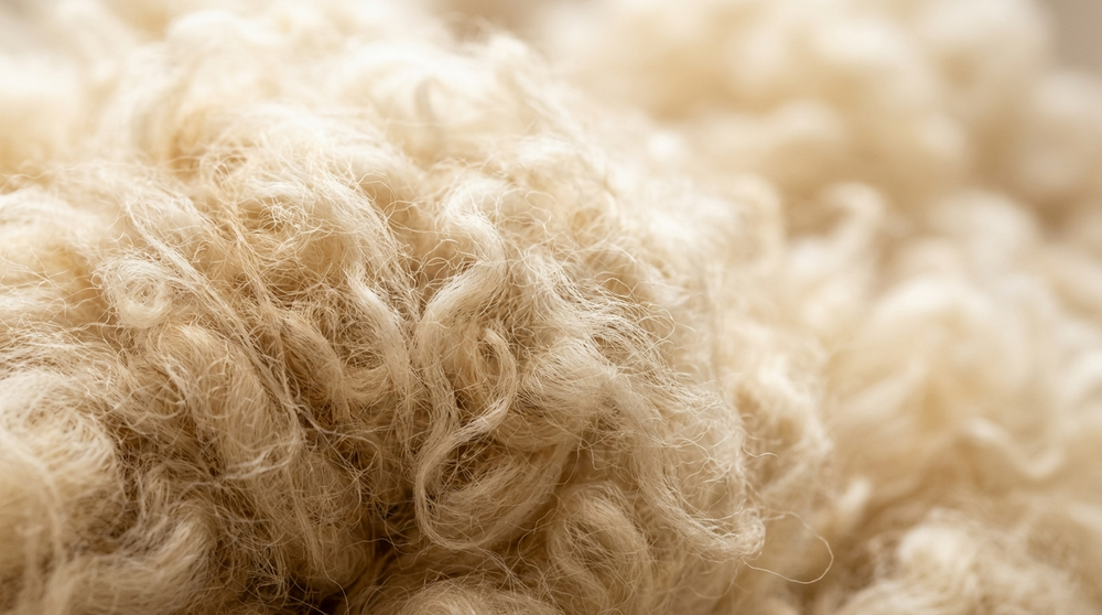 ギャッベに使われるウール繊維のクローズアップ
