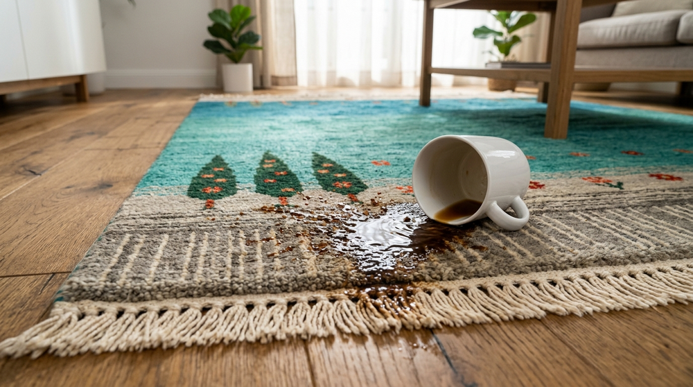 ギャッベの上にコーヒーをこぼした様子